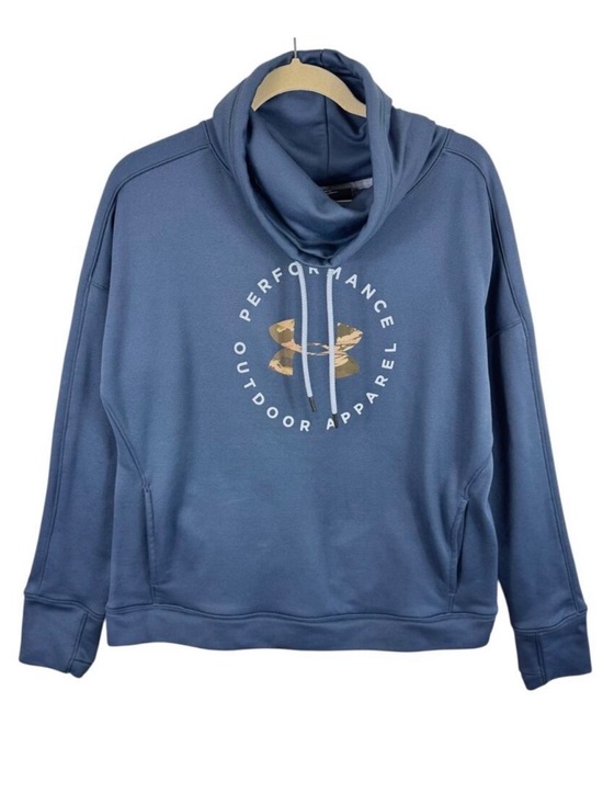 Under Armour Tops - Under Armour Loose Blue Gray Funnel Neck Camo Logo Pullover Sweatshirt Pockets L